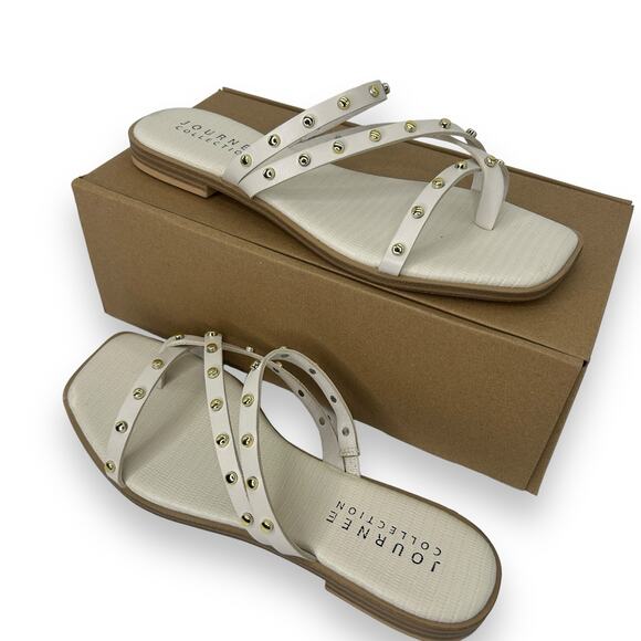 NEW Journee White Strappy Studded Sandals Size 10 Gold Beach Summer - Picture 5 of 10